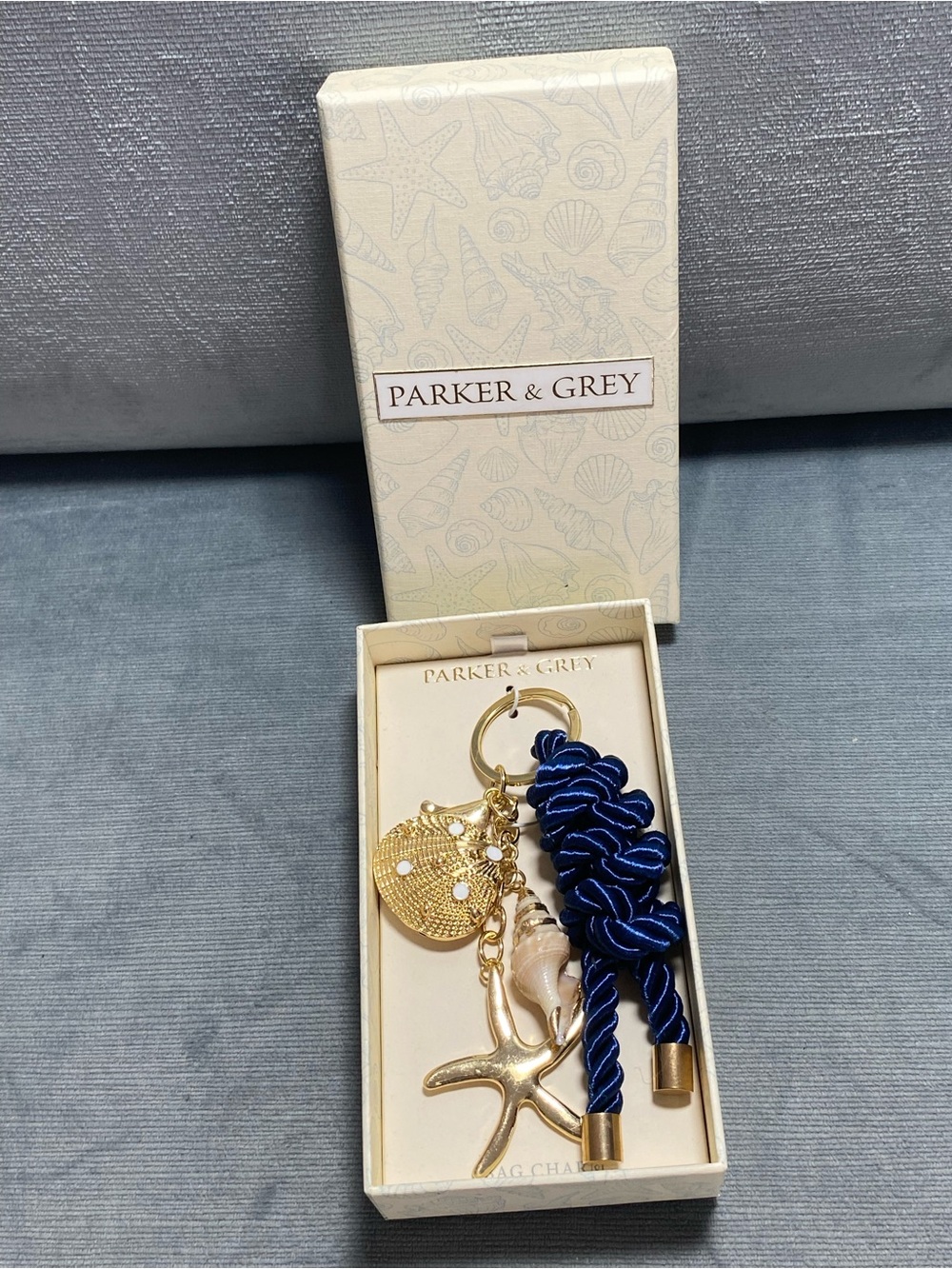 Parker & Grey Navy and Gold Nautical Key & Card Holder Seashell Bag  Charm